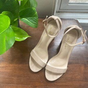 Taylor Natural Suede Ankle Strap Heels